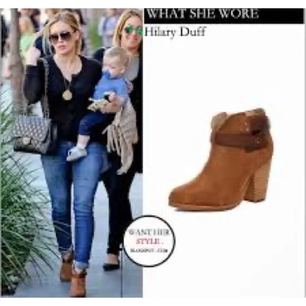 Rag‎ Bone New York Tan Leather Ankle Boots Buckle Heel Block Women Sz 37 or US 7